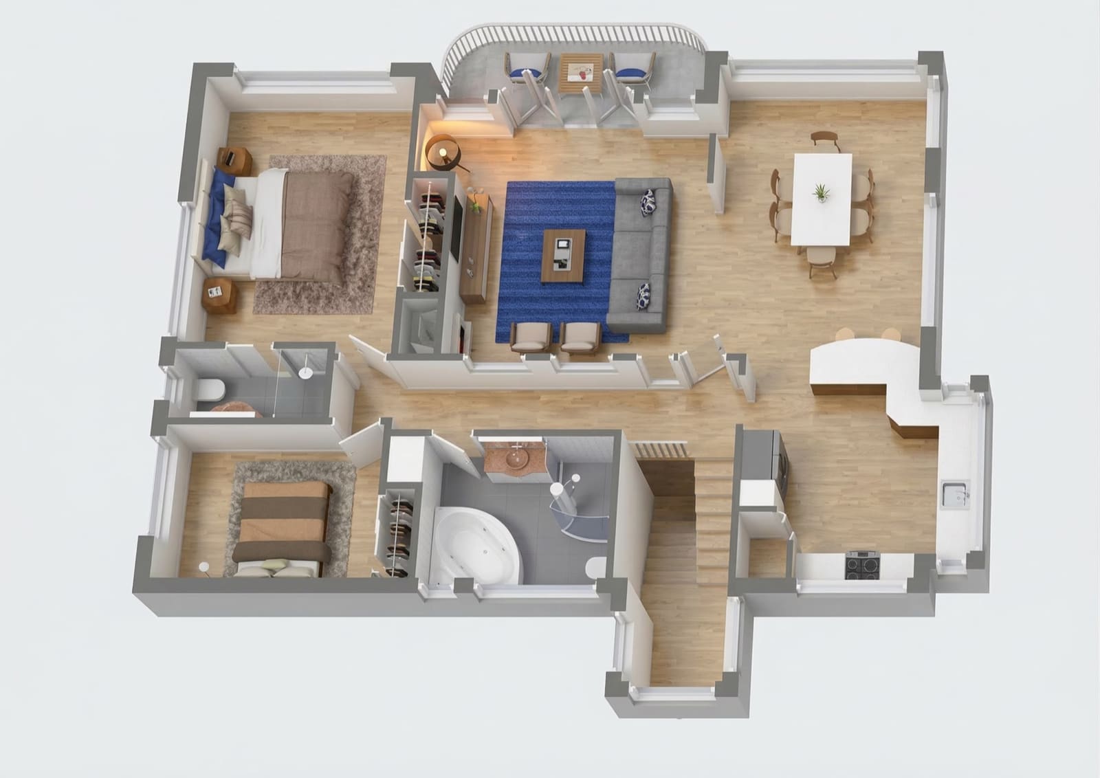 Apartment with Balcony — 3D floor plan — indicative