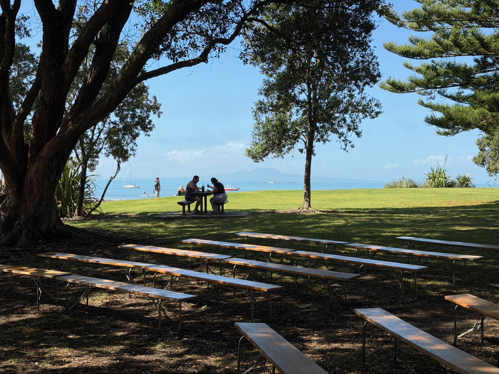 Benches set out for a ceremony at Aickin Reserve